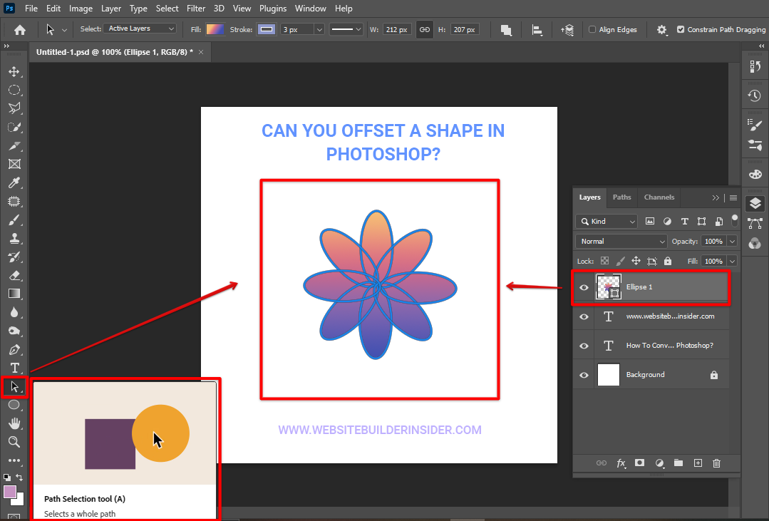 Select the path with the Photoshop selection tool