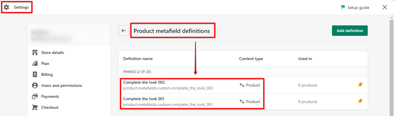 Set up Shopify store Metafield definitions