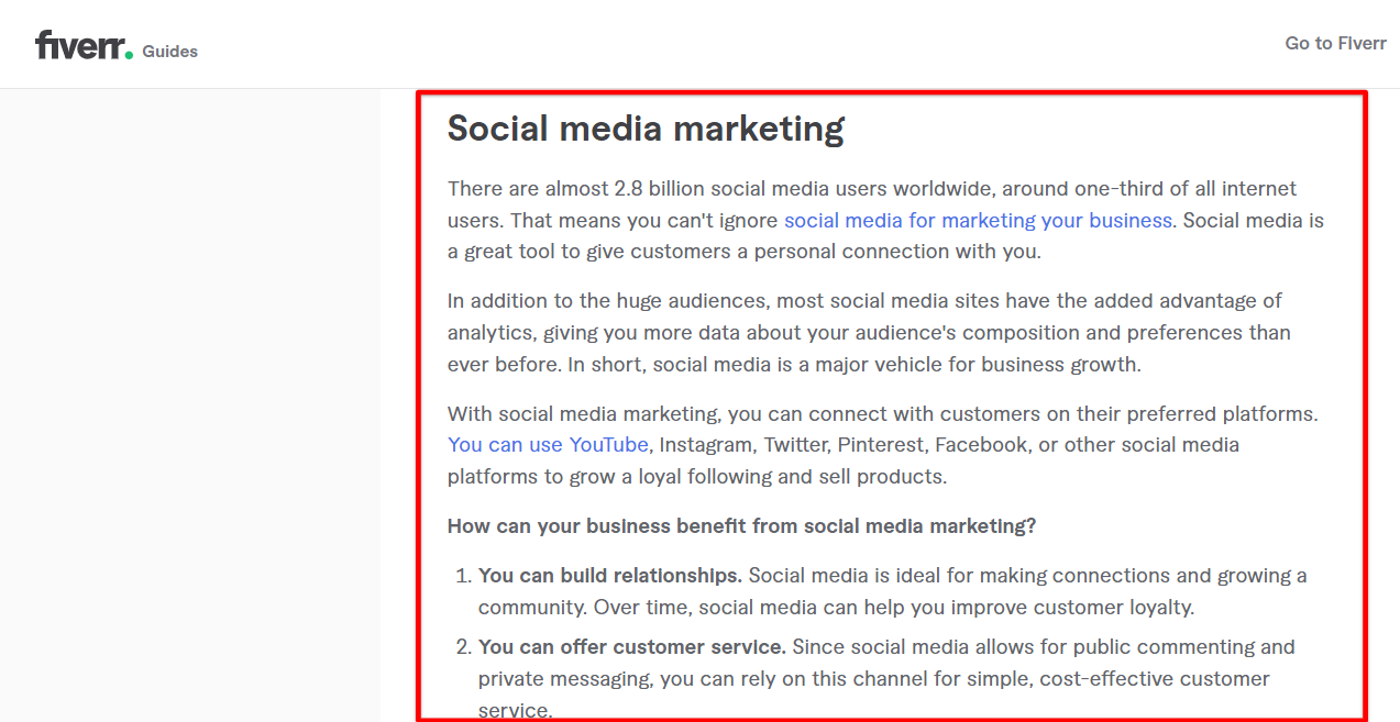 Social media marketing job description in Fiverr