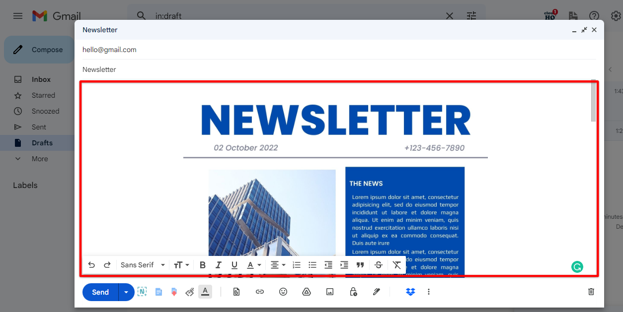 Successfully embed HTML newsletter in Gmail