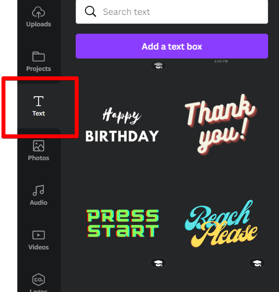 text option in Canva