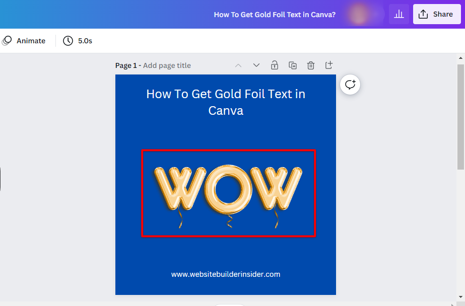 Text with Canva gold foil effect