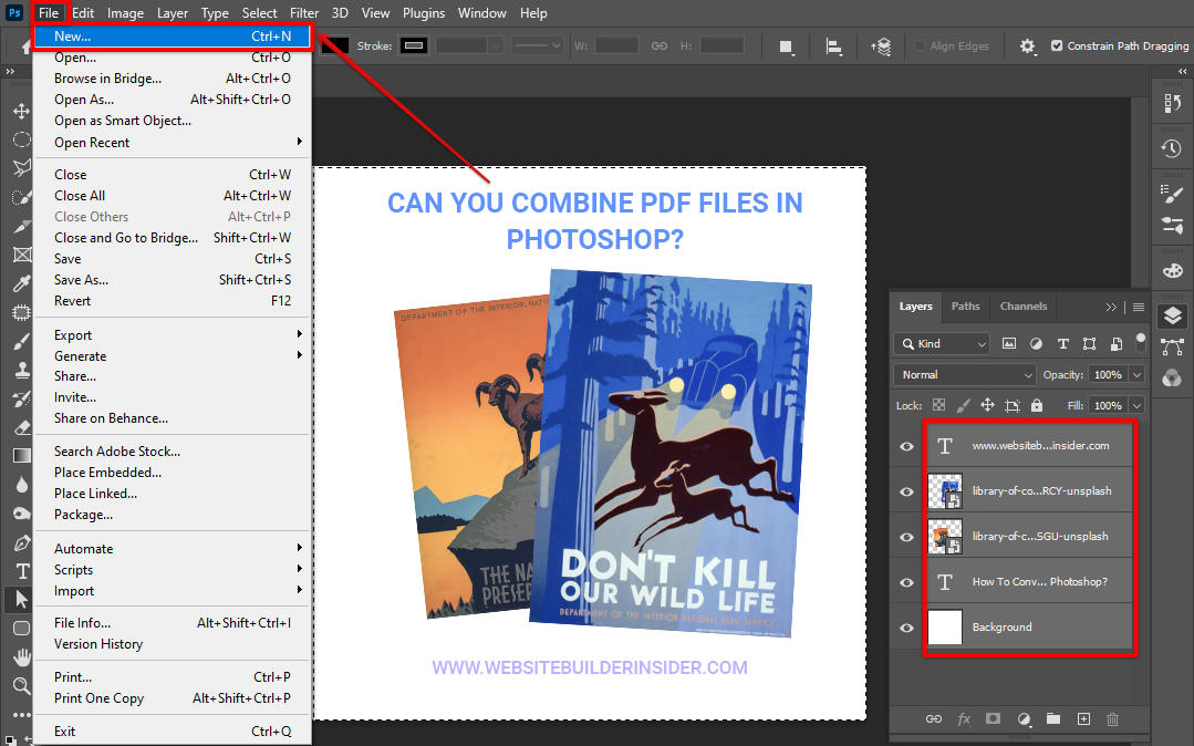 Then go to Photoshop file menu and select New