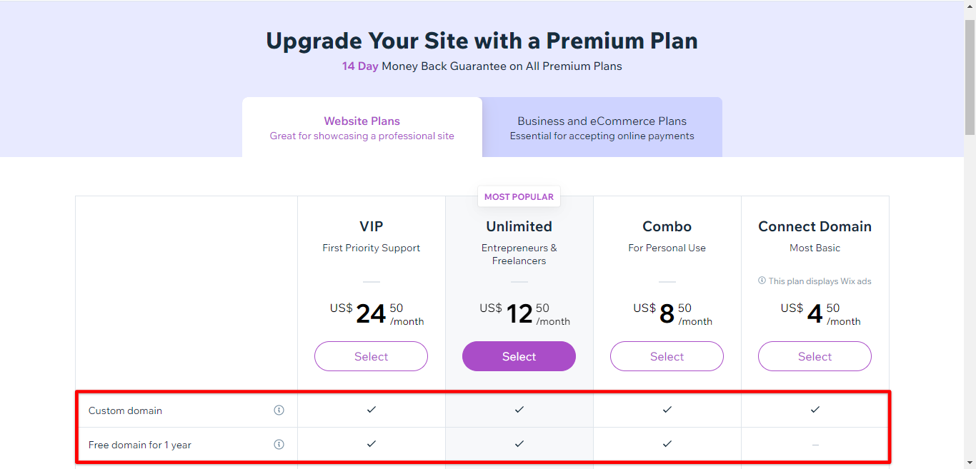 Upgrade to premium plans Wix
