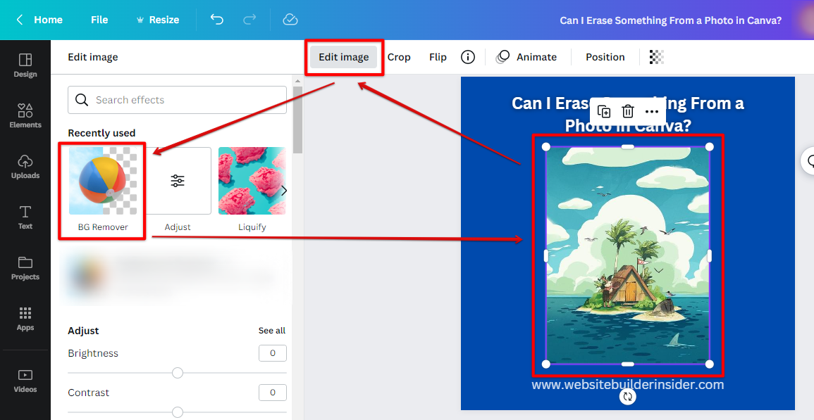 Use BG remover from Canva image editor tool