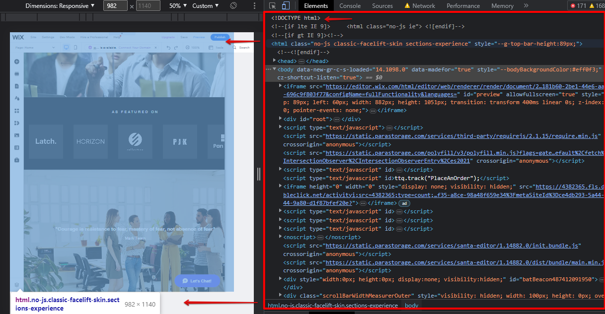 Use browser Developer Tools to inspect and get the HTML code from the Wix Editor