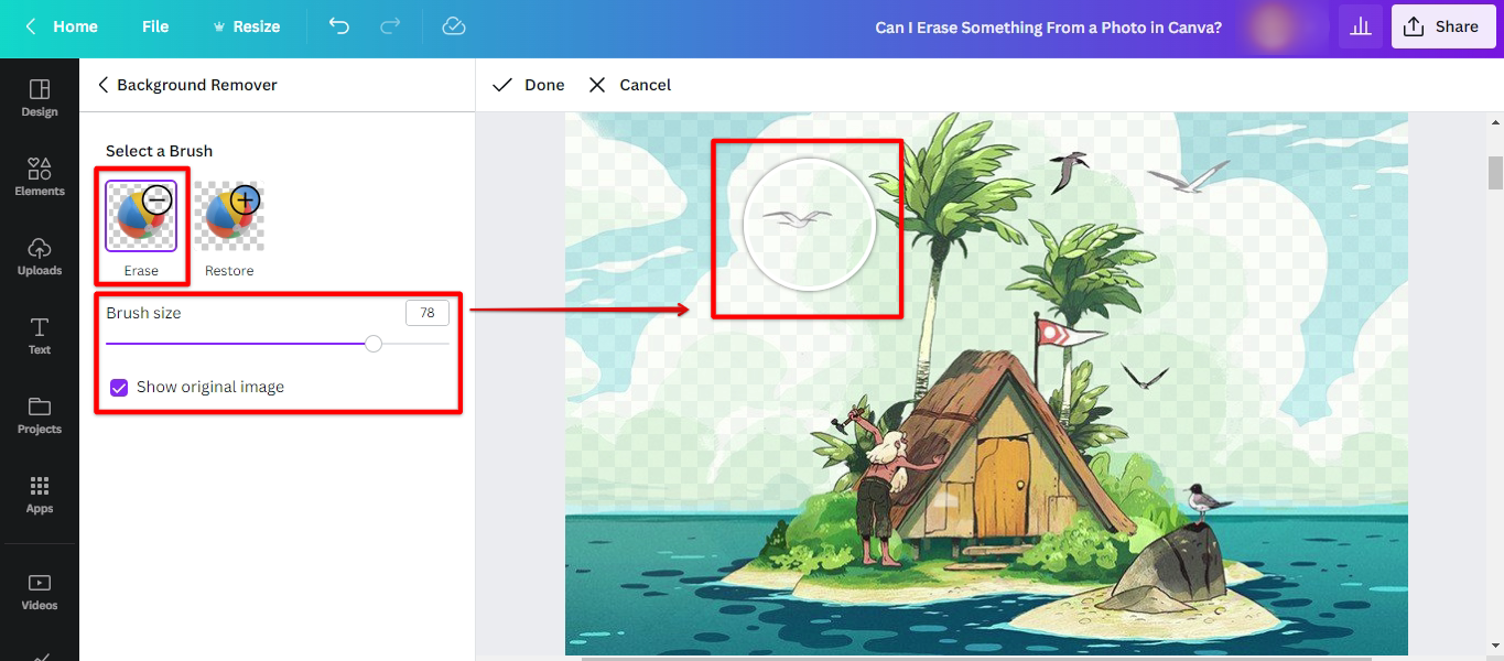Use Canva Erase tool to remove object in a picture