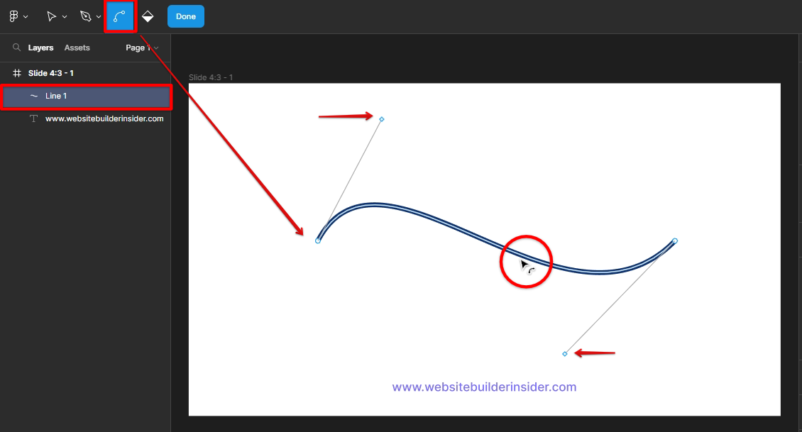 Use Figma bend tool to make a wave out of straight line