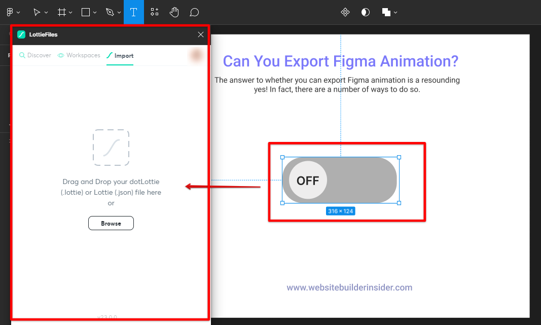 Use Figma Lottiefiles plugin to import and export your animation