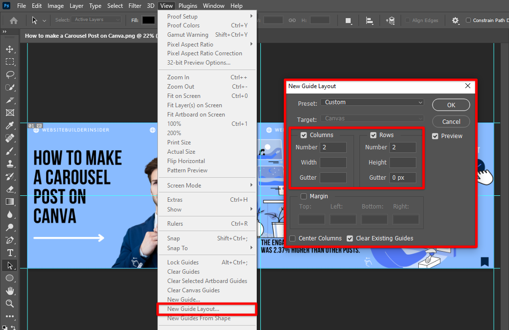 Use guides to split image evenly photoshop