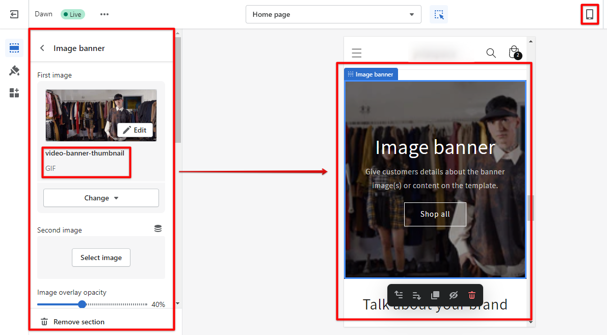 Use JPG or GIF file format for static mobile banner in your Shopify store