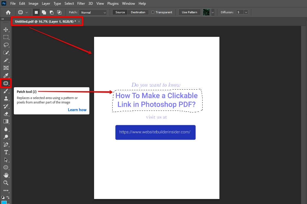 Use patch tool to edit pdf in photoshop