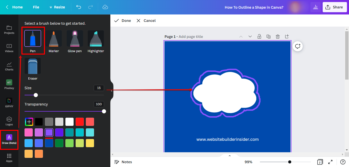 Use pen to outline shape in Canva