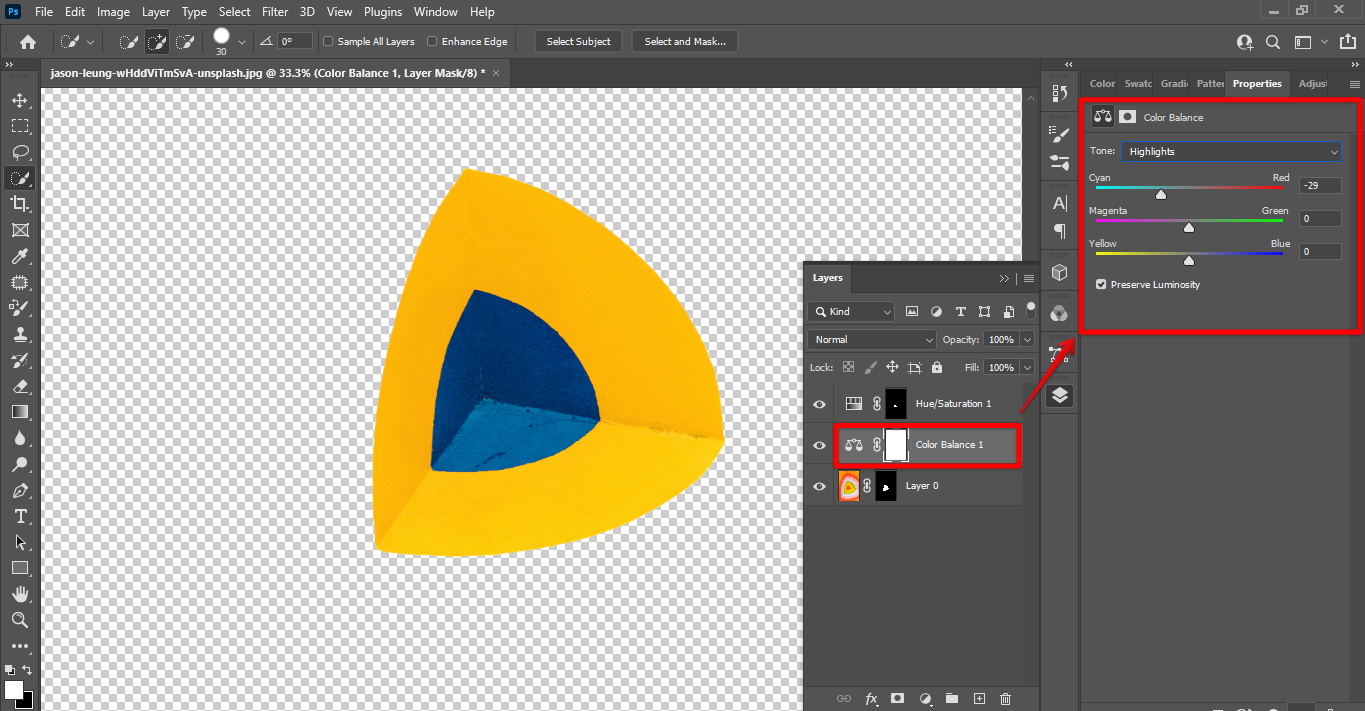 Use Photoshop color balance to change colors