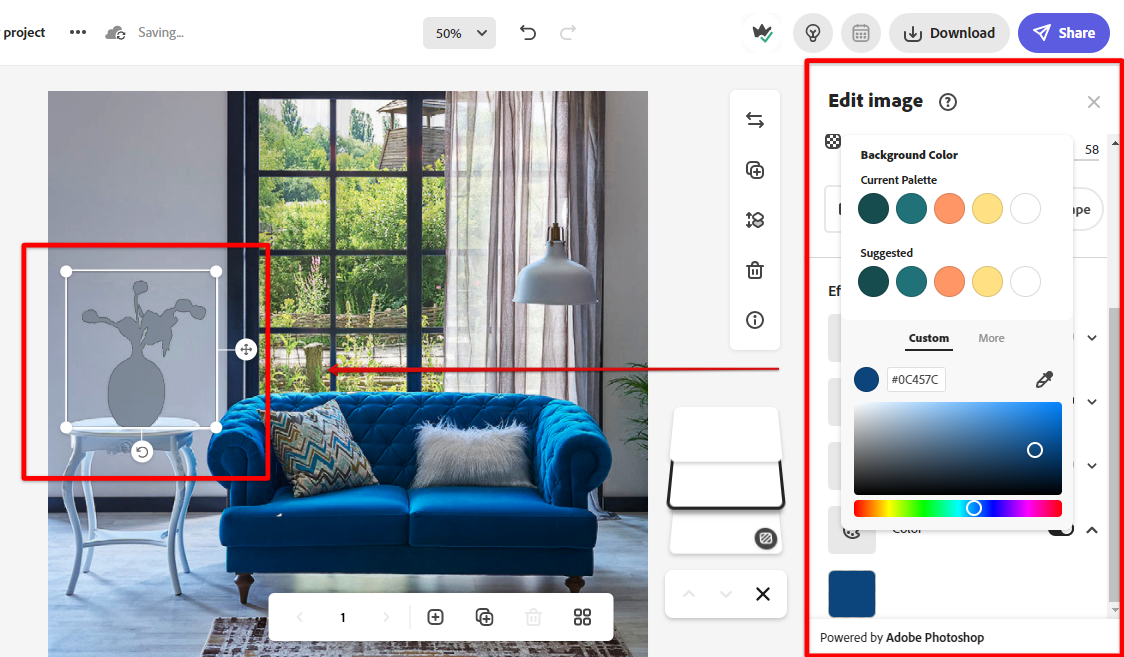 Use Photoshop Express Content Aware Fill to add fill color in the area of the remove object in the image