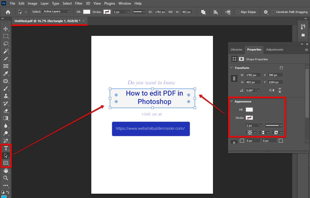 Use rectangle & text tool to edit pdf photoshop