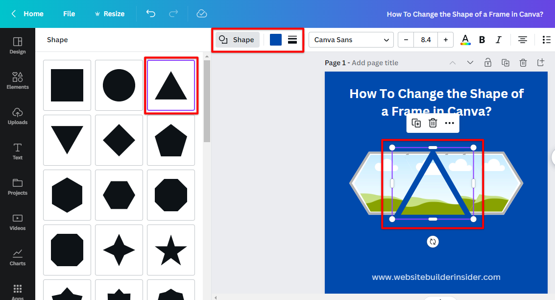 Use Shape tool to change frame shape in Canva