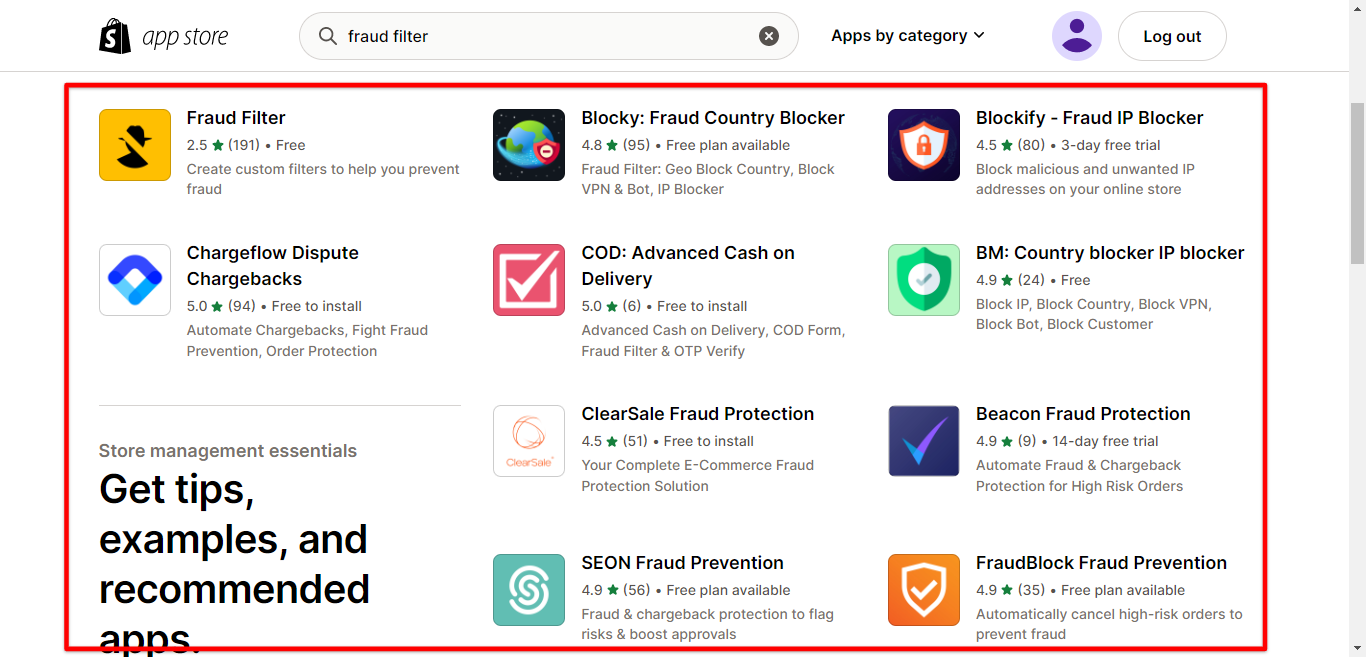 Use Shopify app fraud filter or blocking apps
