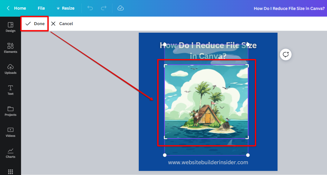Use the Canva Crop tool to reduce the image file size