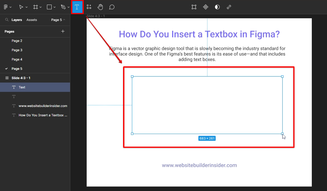 Use the Figma text tool to insert a textbox