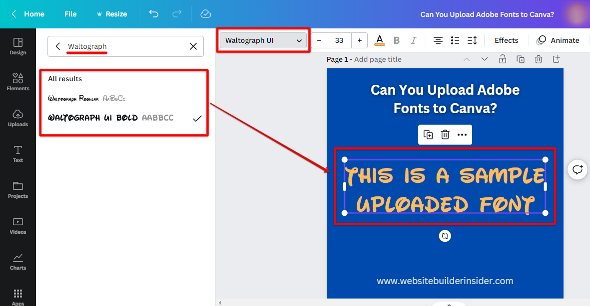 Use the synced Adobe font in your Canva design